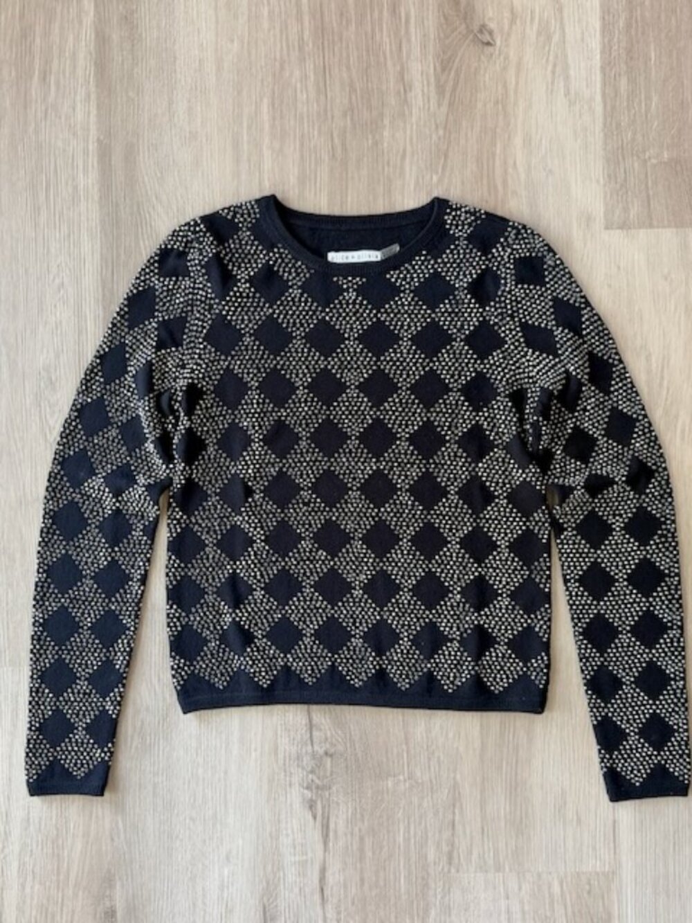Alice + Olivia Black Studded Argyle Wool Sweater S
